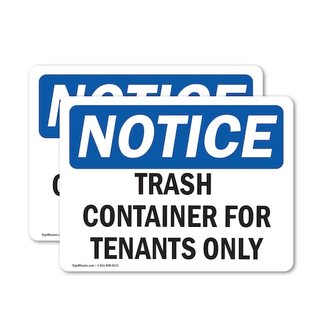 Signmission Trash Container For Tenants Only, 7 in W x Rectangle, Vinyl Decal OS-2PACK-NS-D-57-L-16744